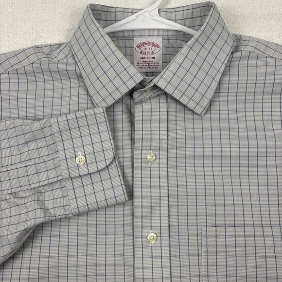 Brooks Brothers Shirt Mens 16 33 Blue Check Madison Supima Cotton Non Iron Shirt - Picture 1 of 9